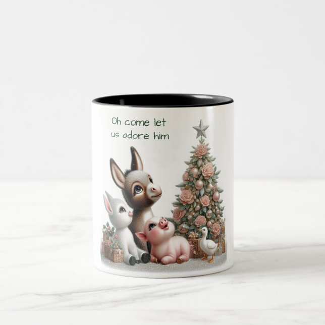 Taza Bicolor Animales de granja Ornamento de Navidad (Centro)