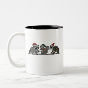 Taza Bicolor Animales de Santa Navidad Mapache Tonto Zarigüeya