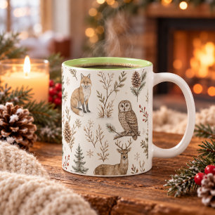 Taza Bicolor Animales del bosque rústico de invierno