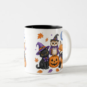 Taza Bicolor Animales lindos de Halloween - Bruja Gato Negro Bú