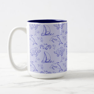 Taza Bicolor Animales marinos y patrón de dibujo de una línea