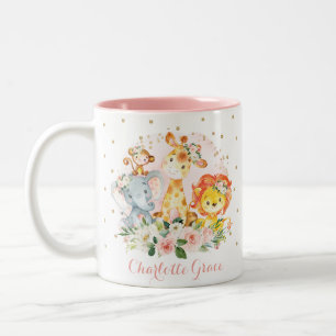 Taza Bicolor Animales Safari Cutos acuarela Floral rosa Rubor