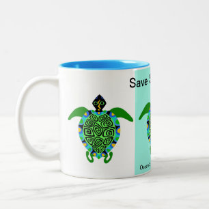 Taza Bicolor Animales silvestres - Salven las TORTUGAS marinas