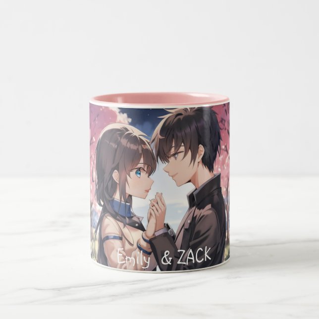 Taza Bicolor Anime Cuddle Mug: Pareja personalizada y linda (Centro)