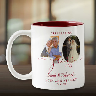 Taza Bicolor Aniversario de bodas número 40 Rubí 2 Foto