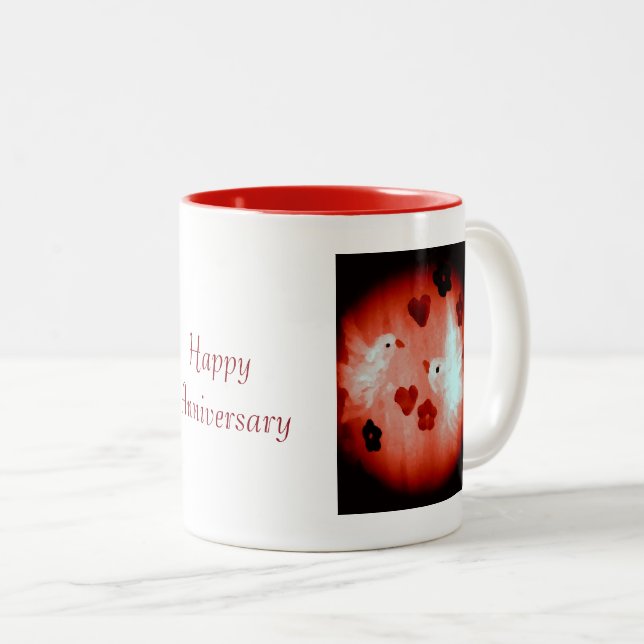 Taza Bicolor Aniversario de las palomas y el corazón de los páj (Anverso derecho)