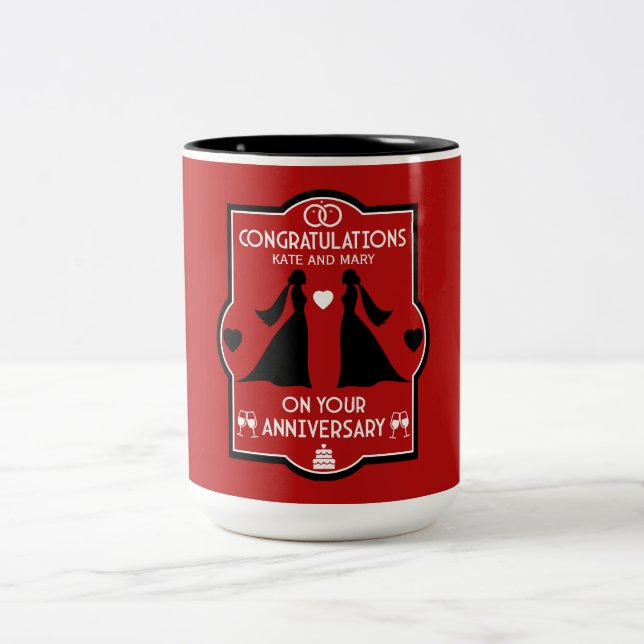 Taza Bicolor Aniversario del Boda de Chicas gay (Centro)