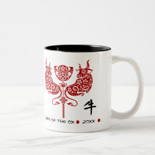 Taza Bicolor Año Chino del Ox Año y nombre del Personalizado