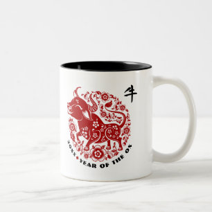 Taza Bicolor Año Chino del Ox Año y nombre del Personalizado