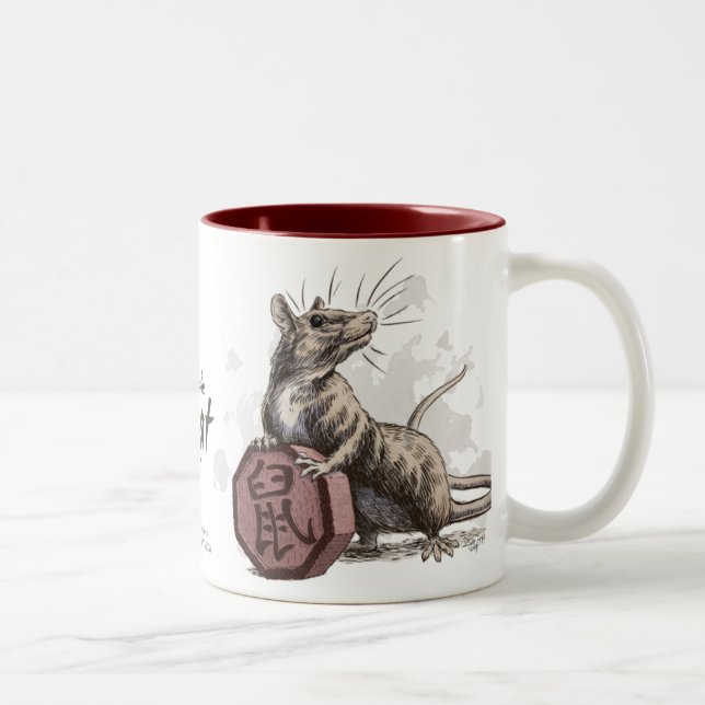 Taza Bicolor Año de la Rata Arte Zodiaco Chino (Derecha)