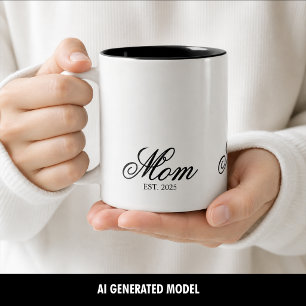 Taza Bicolor Año de Madre Establecida Letra Negra Elegante
