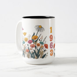 Taza Bicolor Año de nacimiento de las mujeres de flores silvest