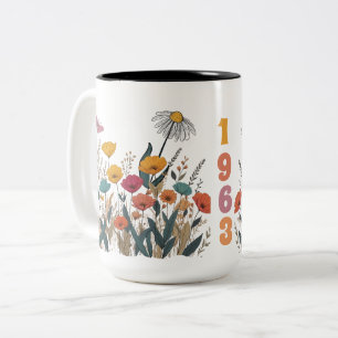 Taza Bicolor Año de nacimiento de las mujeres de flores silvest