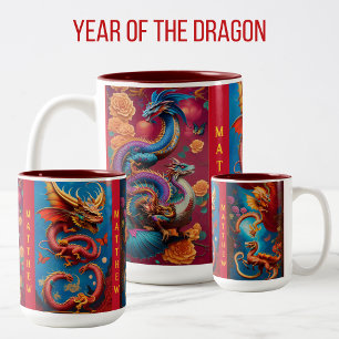 Taza Bicolor Año del Dragón Rótulo Astrológico Chino Cumpleaños