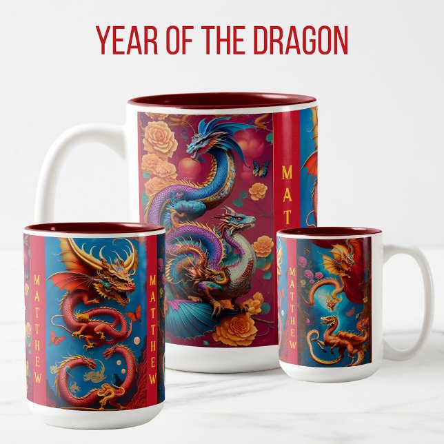 Taza Bicolor Año del Dragón Rótulo Astrológico Chino Cumpleaños (Subido por el creador)