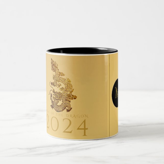 Taza Bicolor Año Dragón Chino 2024 Monograma elegante 2TMug (Centro)