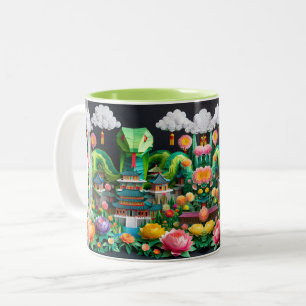 Taza Bicolor Año Nuevo Chino Serpiente 2025 Origami 2TM8