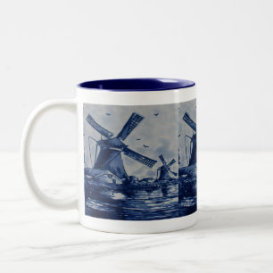Taza Bicolor Antiguo mosaico azul Delft - molinos de viento a o