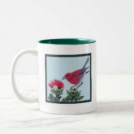 Taza Bicolor Apapane & Lehua Blossom Hawaii Nature Illustration