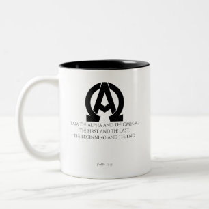 Taza Bicolor Apocalipsis 22:13: "Yo soy el Alfa y la Omega"