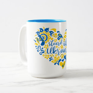 Taza Bicolor Apoyar a Ucrania con letras y corazón