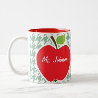 Taza Bicolor Apple lindo en el verde de mar Houndstooth