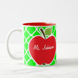 Taza Bicolor Apple lindo en Quatrefoil verde eléctrico