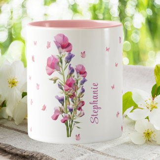 Taza Bicolor April Birthday Sweet Pea Birth Month Flower Floral
