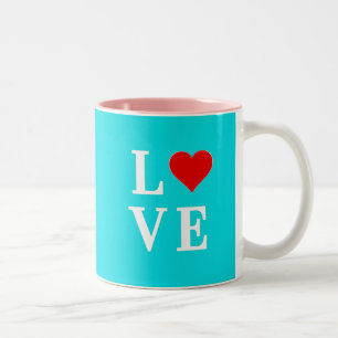 Taza Bicolor Aqua Blue LOVE Moderno Elegante