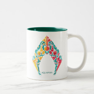 Taza Bicolor Aquaman el   Aquaman y logotipo temático del