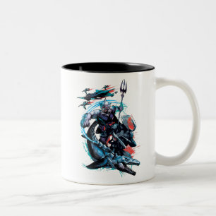 Taza Bicolor Aquaman el Orm, Manta negro, Tylosaur, y naves