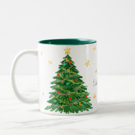 Taza Bicolor Árbol acuarela Merry Christmas Mug