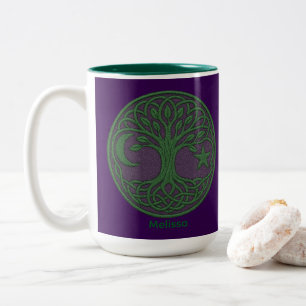 Taza Bicolor Árbol Celta de la Vida con Nombre Personalizado