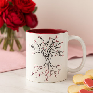 Taza Bicolor Árbol de amor de la vida Arte Corazón rojo oscuro 