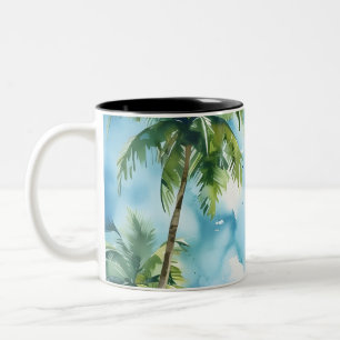Taza Bicolor Árbol de coco acuarela fondo de fondo de fondo de