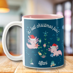 Taza Bicolor Árbol de decoración de Axolotl feliz de Navidades