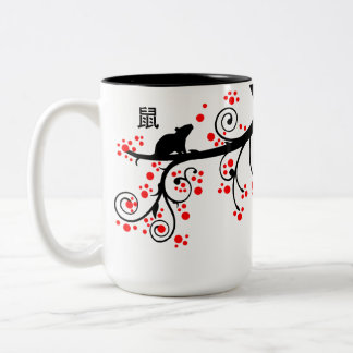 Taza Bicolor Árbol de flores y rata de Año Nuevo chino 2020