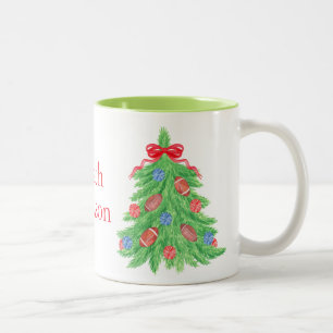 Taza Bicolor Árbol de fútbol de Navidades de acuarela