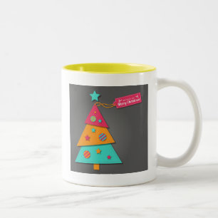 Taza Bicolor Arbol de Navidad brillante lindo arte moderno