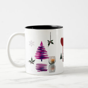 Taza Bicolor Árbol de Navidad con Trazo de Pincel Abstracto de 
