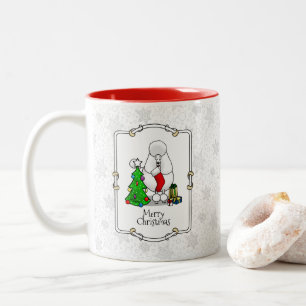 Taza Bicolor Árbol de navidad de moras 2 caniche (blanco)