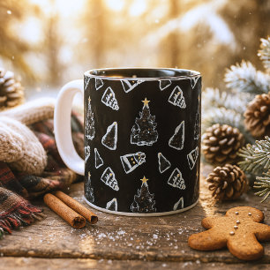 Taza Bicolor Árbol de Navidad divertido de gato negro Meowy