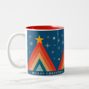 Taza Bicolor Árbol de Navidad Retro Groovy Minimalista Rojo y A