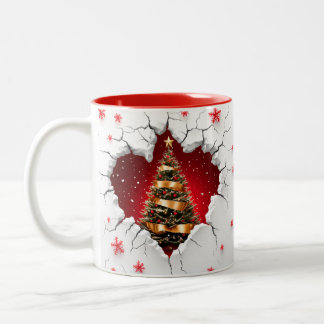 Taza Bicolor Árbol de Navidad, rojo y oro - Interior negro