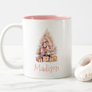 Taza Bicolor Árbol de Navidad rosa personalizado festivo