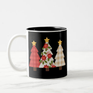 Taza Bicolor Árbol de Navidad Vintage Patchwork Lindo Día Festi