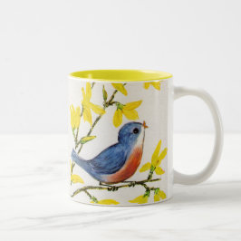 Taza Bicolor Árbol de pájaros azules canto