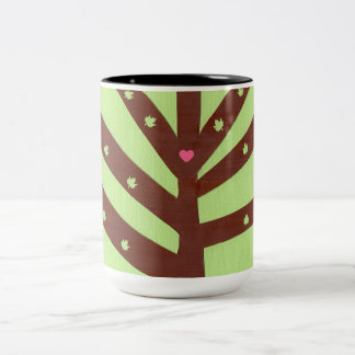 Taza Bicolor Árbol minimalista con corazón y hojas rosas