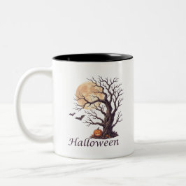 Taza Bicolor Árbol nudoso de Halloween espeluznante Jack-o'-Lan