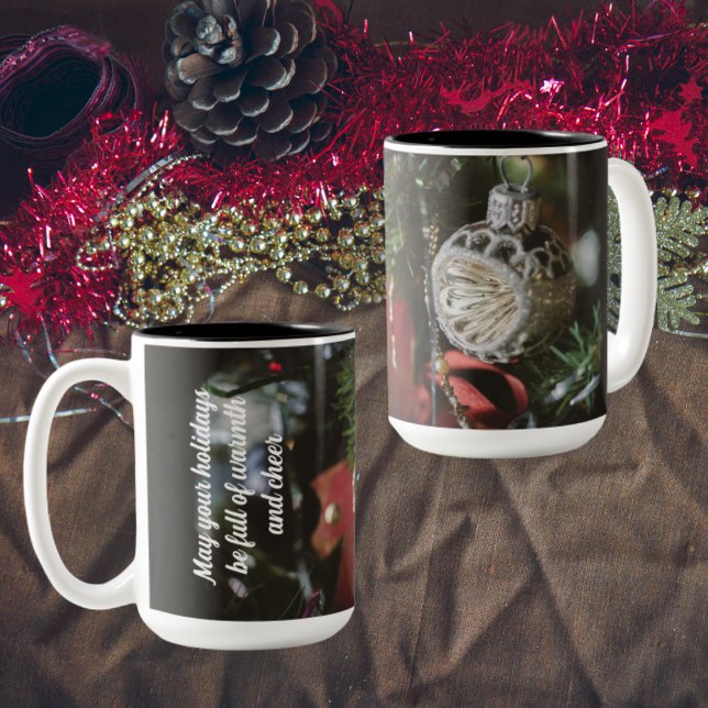 Taza Bicolor Árbol oscuro retro de Navidad (Subido por el creador)